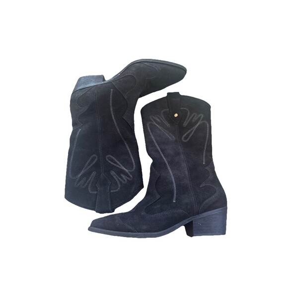 Manila Grace Black Western Suede Boots Size EU 41 US 10 Italy Zebra Interior - Picture 4 of 9